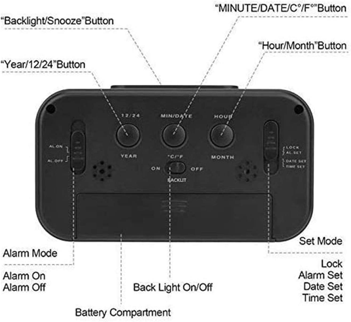 budzik, Inteligentny zegar cyfrowy LED, 12/24h, zasilany bateryjnie