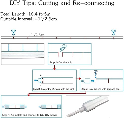 Miniatura 4 de FEIEPUHUO Tira de luces LED, cuerda de luces de neón de 12 V para exteriores, cuerda de luz de neón flexible de 16.4 pies, luz de neón LED de