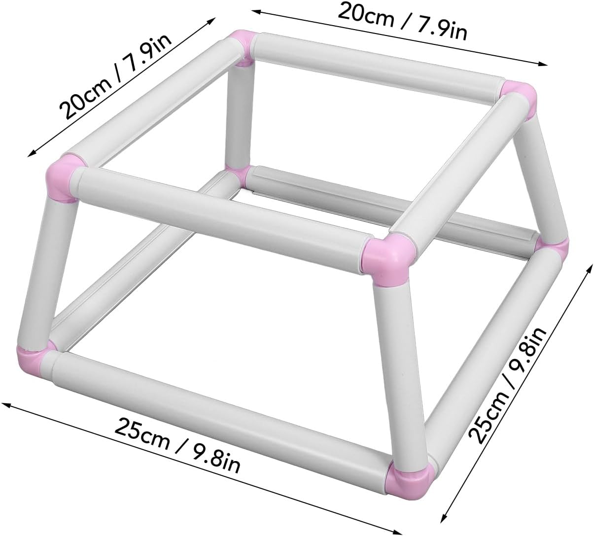Double Layer Embroidery Frame Set, Rectangular Plastic Lap Stand with Clips, 20 x 20cm Inner Hoop for Cross Stitch and Sewing, Reusable Handheld Holder for Home Craft (Pink)