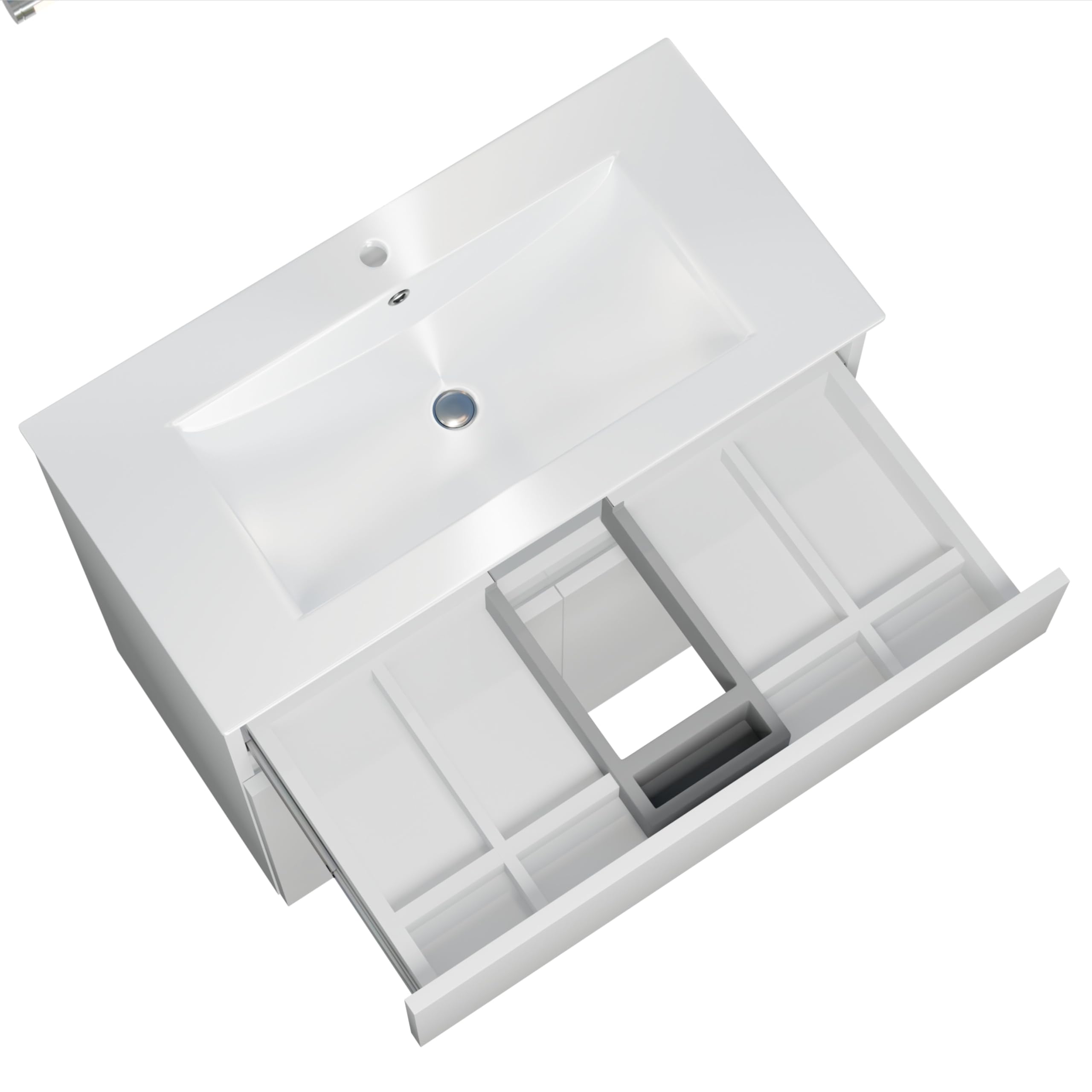Lavabo ARIZA con mobile largo 80 cm, Lavabo con mobile a 2 ante, Set di mobili da bagno - Bianco opaco/Fronte bianco brillante