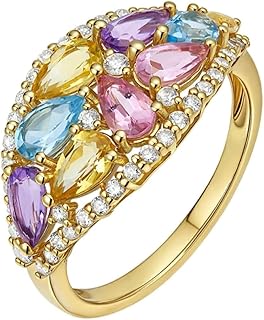 Anillos de boda para mujer, anillos de oro para mujer con grabado de 9 K/14 K/18 K, gotas de agua con piedras preciosas naturales y diamantes, talla 45 (14,3), moda para mujer, joyería de