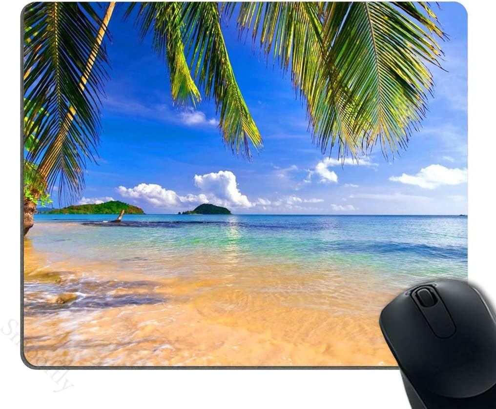 Gaming Mouse Pad Shore Palms Tropical Beach Oblong Shaped Mouse Mat Design Natural Eco Rubber Durable Computer Desk Stationery Accessories Mouse Pads For Gift Support Wired Wireless or Bluetooth Mouse