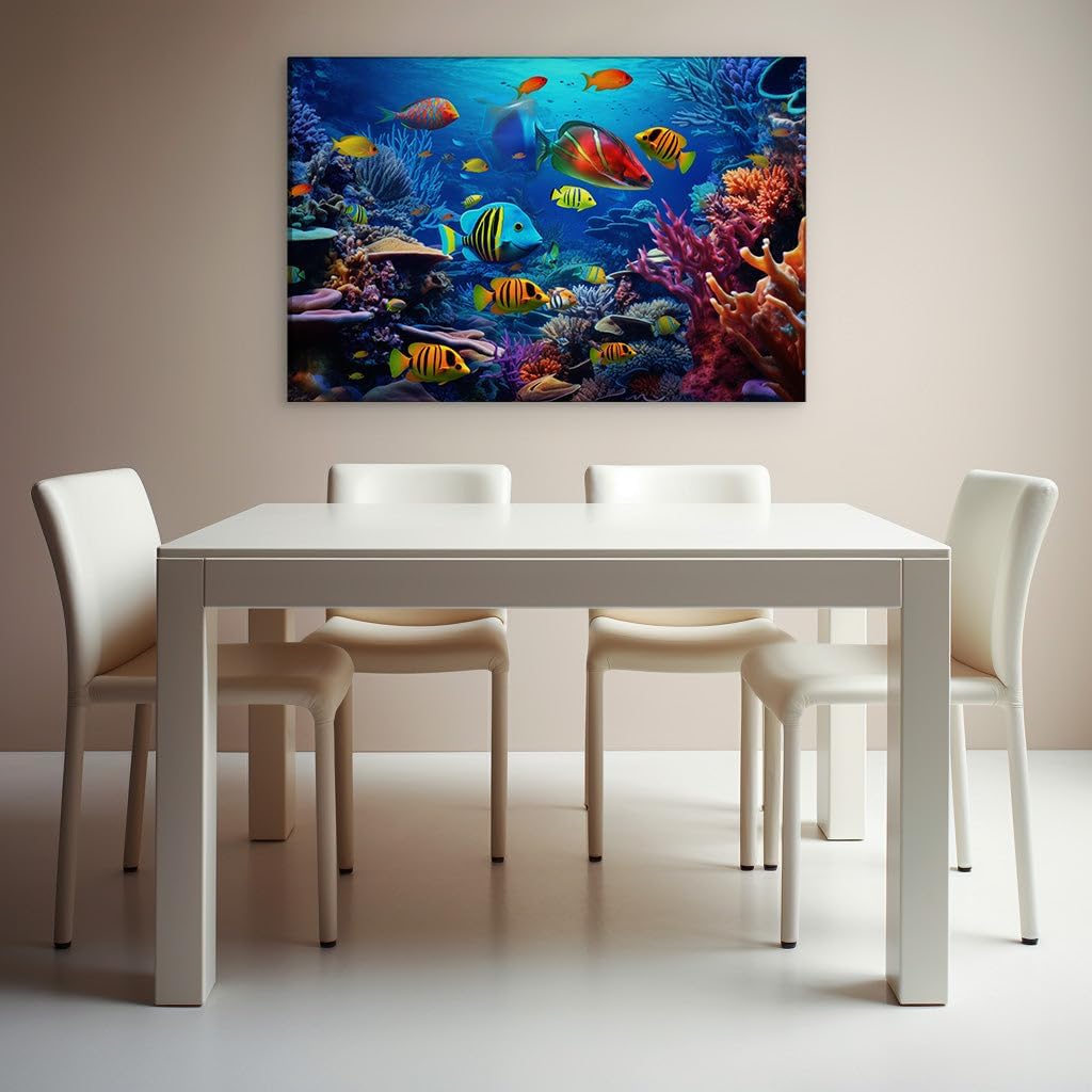 Canvas for Living room. Diving into Nature's Kaleidoscope: Exploring the Vivid Life of a Coral Reef Oasis, 27 x 18 inch Canvas Wall Art - Contemporary Masterpieces - Modern Home Decor