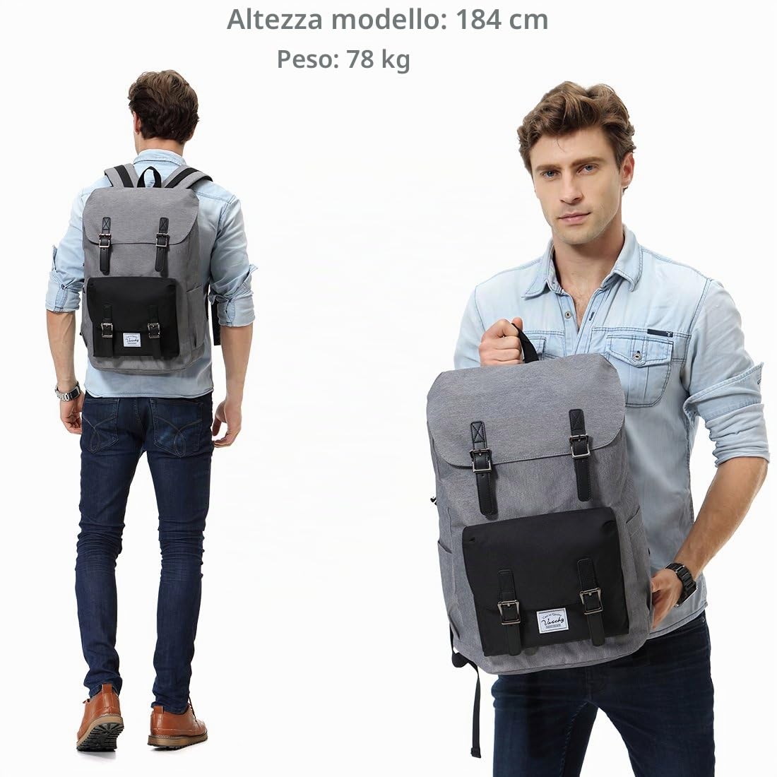 VASCHY Zaino Uomo, Zaino Università Vintage Zaino Donna Zaino Scuola Superiore Zaino da Viaggio Casual Zaino Porta PC 15.6 Pollici Zaino Mare Zainetto Uomo Pelle Trekking Campeggio Regalo di Natale