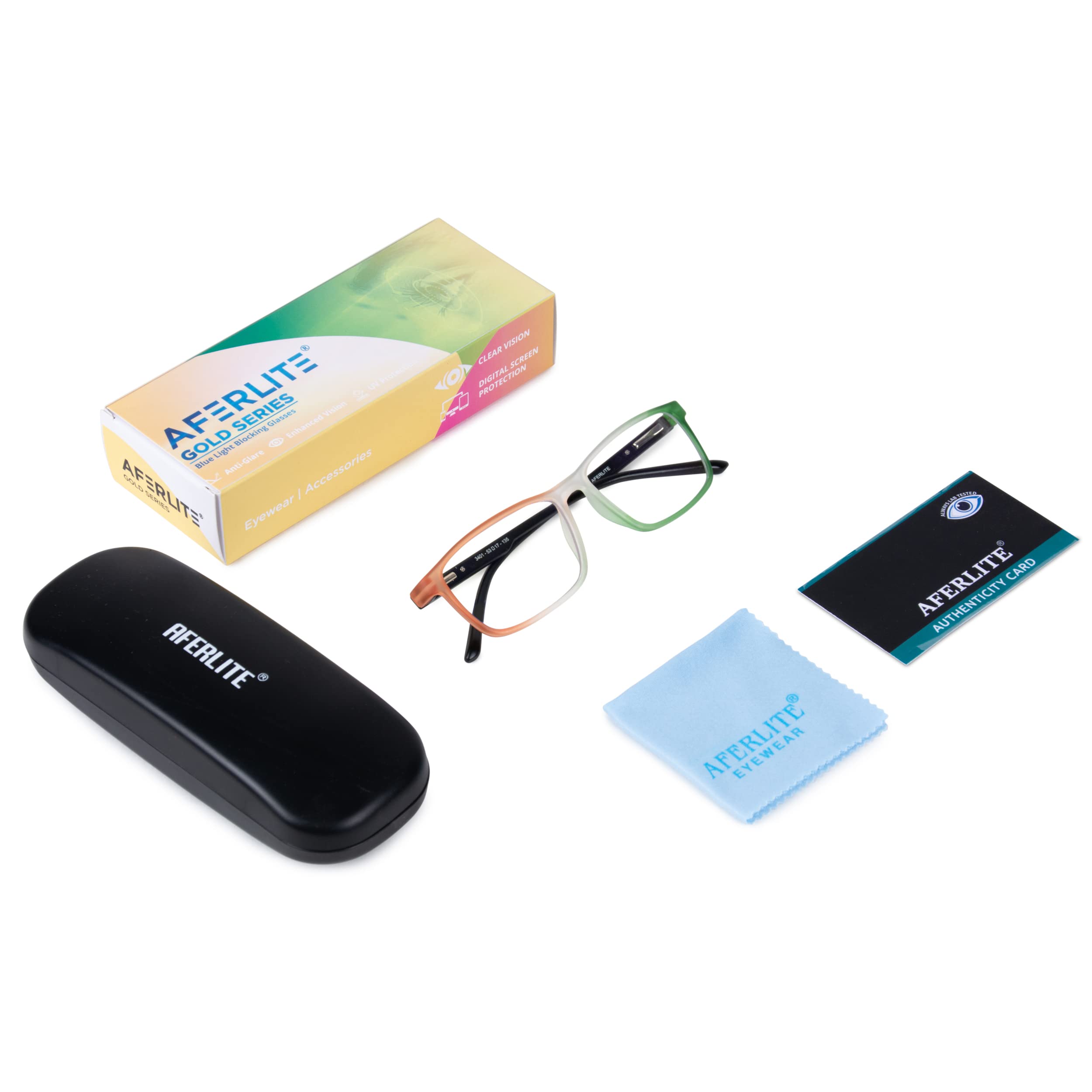 Aferlite® Gold Series Zero Power Unisex Rectangular Computer Glasses Blue Ray Cut Technology For Eye Protection Clear Vision (53 mm Medium) (Flag Color) 2