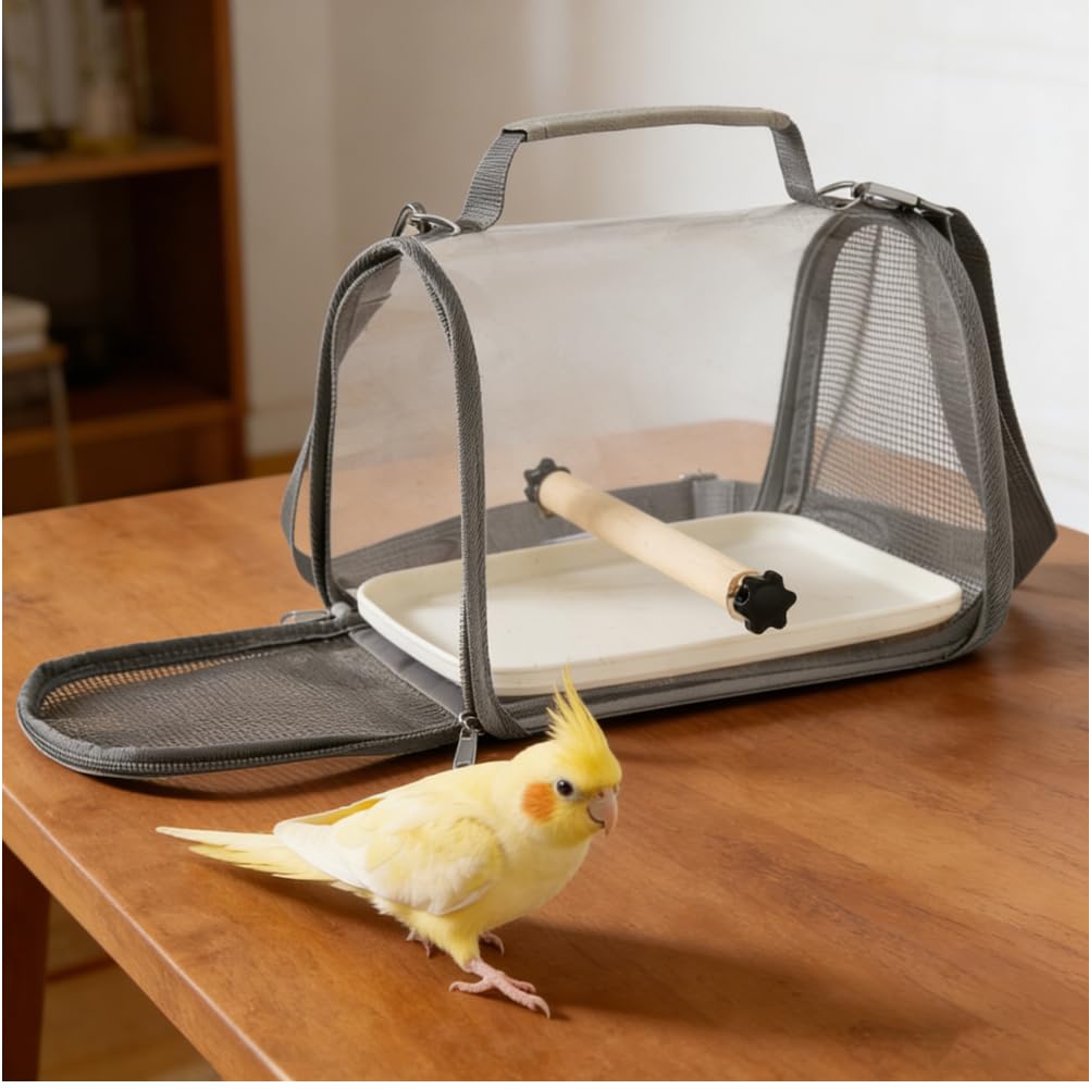 Vogelkäfig, Vogel Transportbox mit Sitzstange & Ausziehtablett, Kleintier & Vogelkäfig für Wellensittich, Sittiche, Leicht zu Reinigen, Sicherer Transport zum Tierarzt, 26x19x19 cm