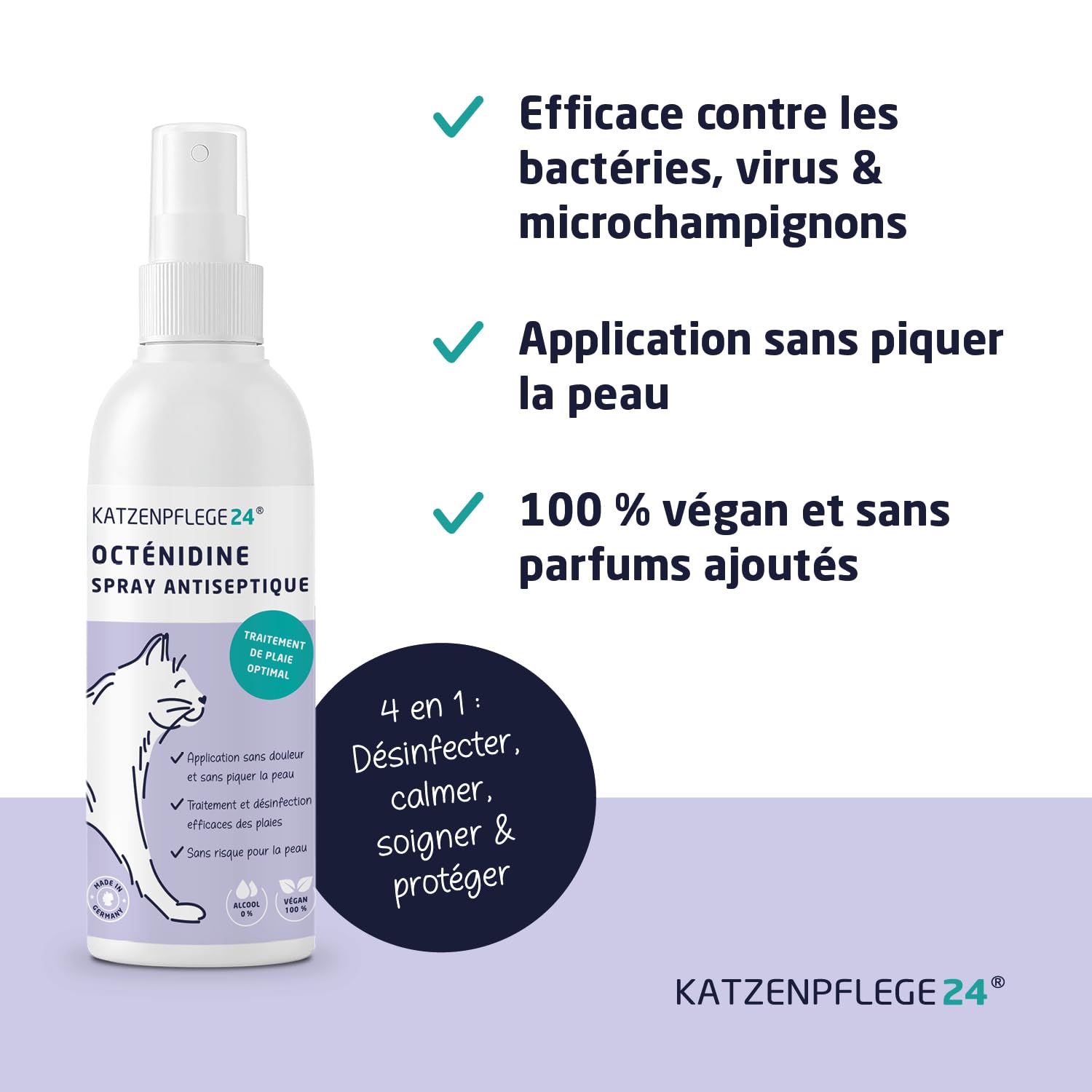 Spray antiseptique et cicatrisant octénidine chat - Désinfecte, apaise, soigne & protège tout type de plaies sans piquer la peau - 125 ml avec des substances actives éprouvé