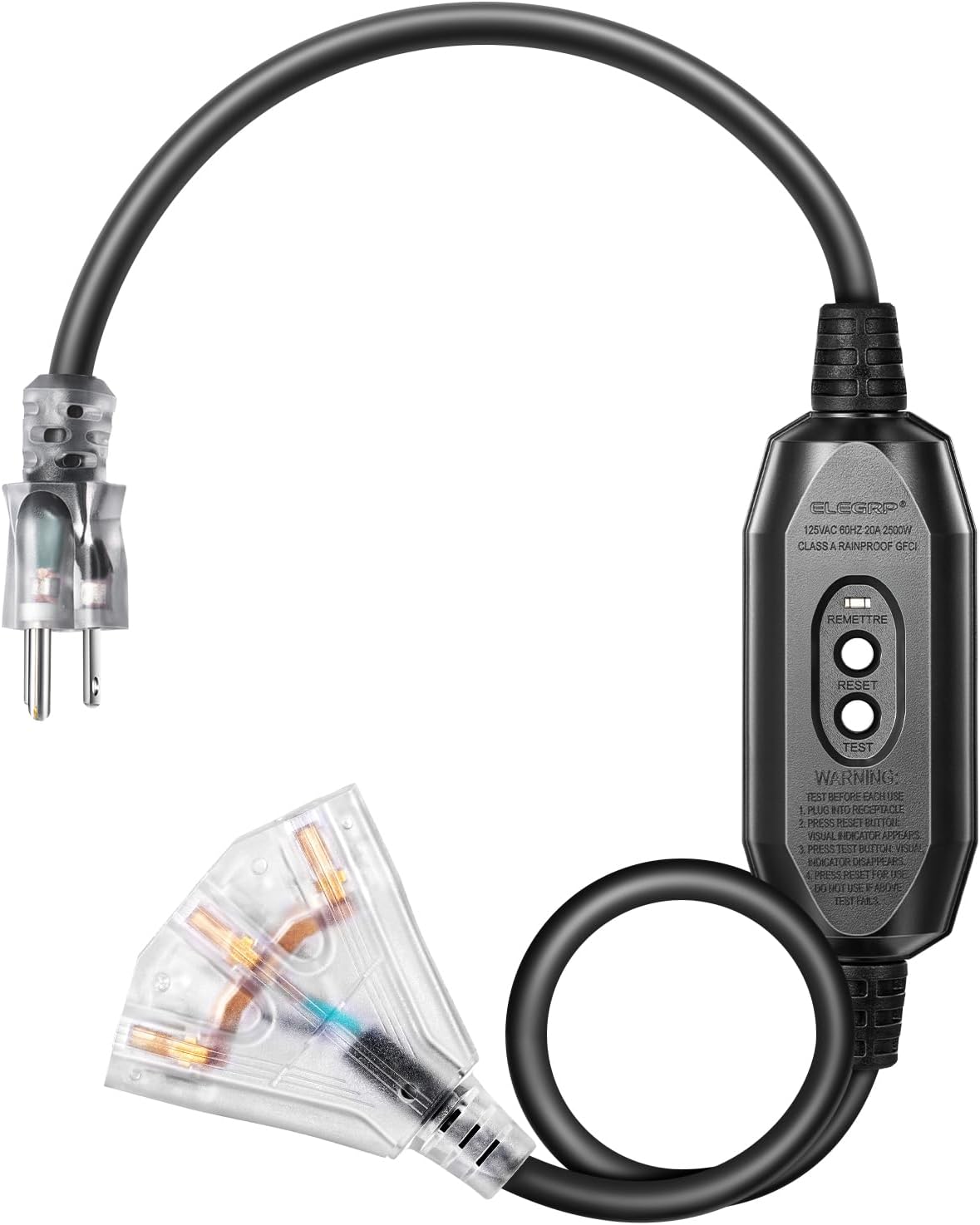 DEWENWILS 3 FT Outdoor GFCI Extension Cord Manual, 12/3 Gauge Extension Cord for Multiple Appliances, Heavy Duty Power Cable with LED Lighted 3 Prong Plug, Black, UL Listed