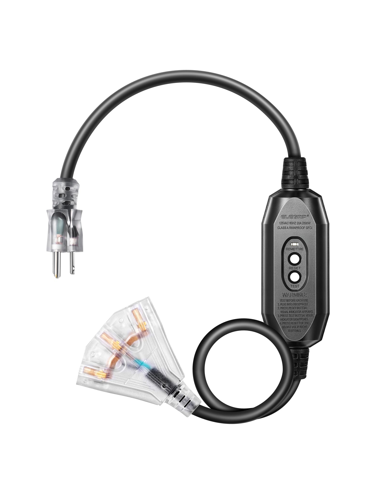 DEWENWILS 3 FT Automatic GFCI Extension Cord Outdoor, 12/3 Gauge Extension Cord for Multiple Appliances, Heavy Duty Power Cable with LED Lighted 3