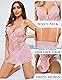 Satohom Damen Sexy Unterwäsche Perspektive Gestrickter Netzrock Nachtkleid mit G String Zweiteiliges Reizwäche Tiefer V-Ausschnitt Chemise Erotische Spitze Negligees Babydoll Einheitsgröße