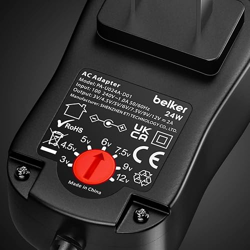 Miniatura 3 de Belker Adaptador universal AC/DC de 24 W, fuente de alimentación de conmutación regulada de voltaje múltiple con 9 enchufes adaptadores