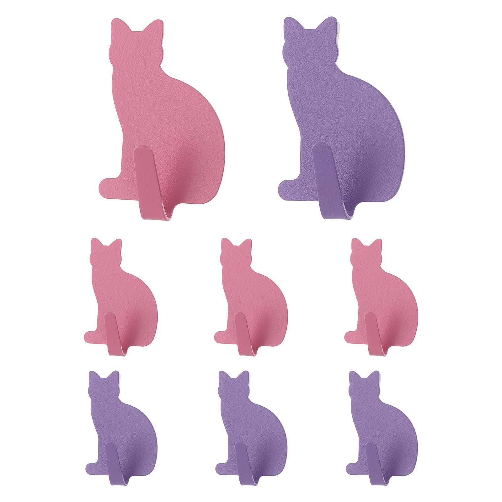 sourcing map 8Pcs Cat Shaped Decorative Wall Hooks, Metal Self Adhesive Towel Hook Heavy Duty Sticky Wall Hangers for Bathroom, Kitchen, Home and Office Hanging Keys, Coats, Rose Gold/Purple