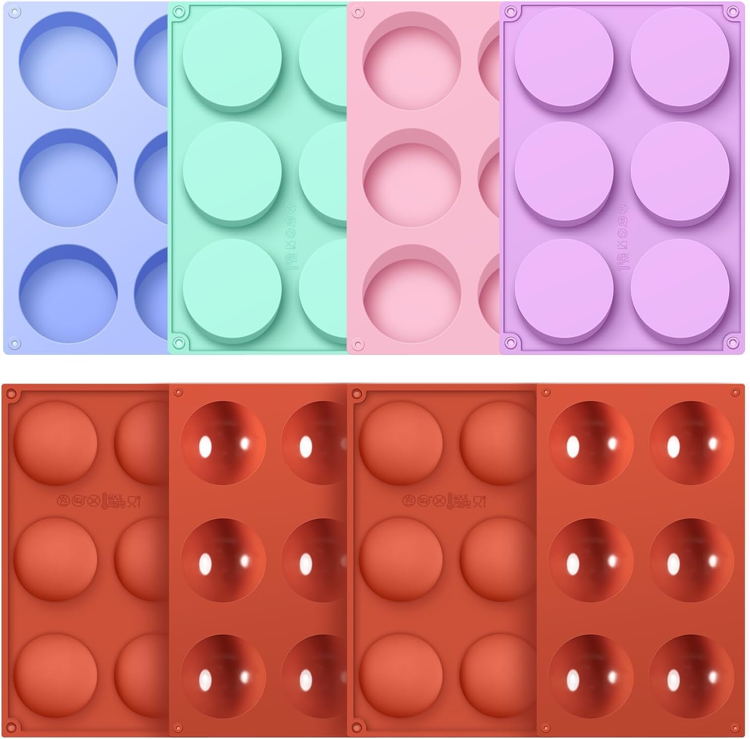 8 Pcs Silicone Candy Mold & Chocolate Mold Set, 4 Round & 4 Hemispherical Molds for Cookies, Muffins, Mini Soap, Gelatin, Chocolate, BPA-Free, Reusable, Non-Stick Baking Mold for Kitchen & DIY Crafts