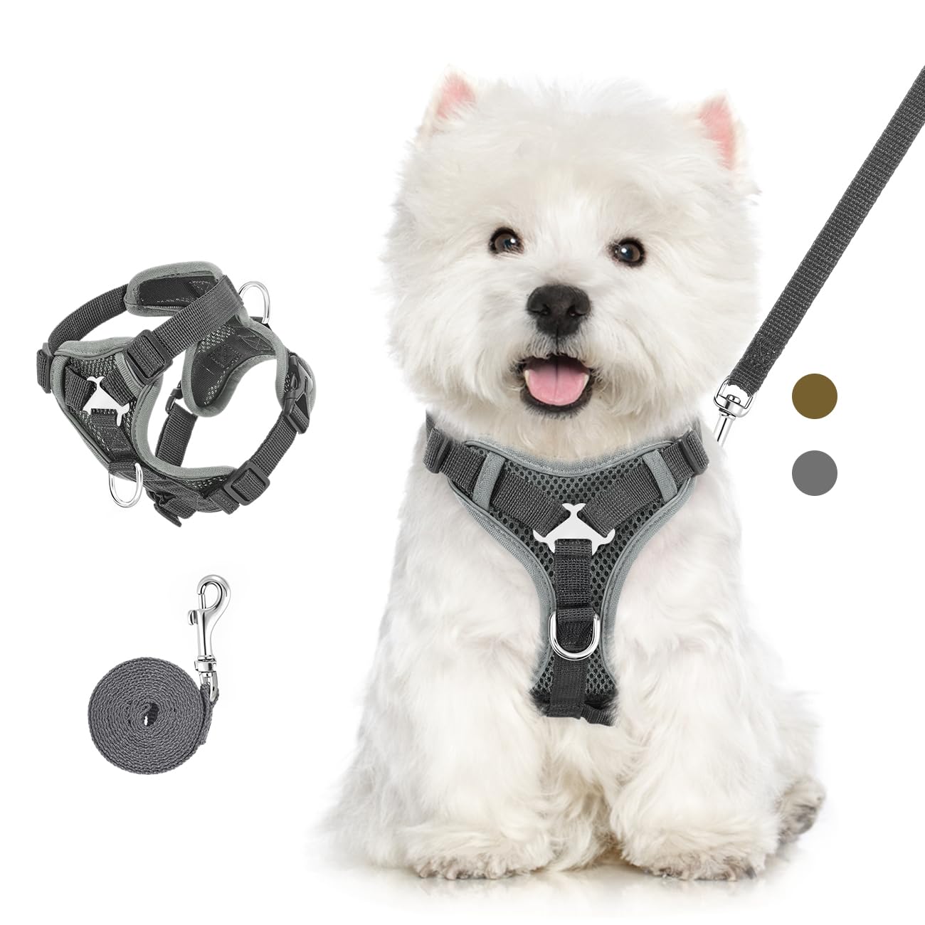 VavoPaw Pettorina per Cani con Guinzaglio da 1,5M, Imbracatura per Gatti Antifuga con Rete Traspirante e Strisce Riflettenti, Gilet Morbido e Regolabile per Cani Gatti, L, Grigio Scuro