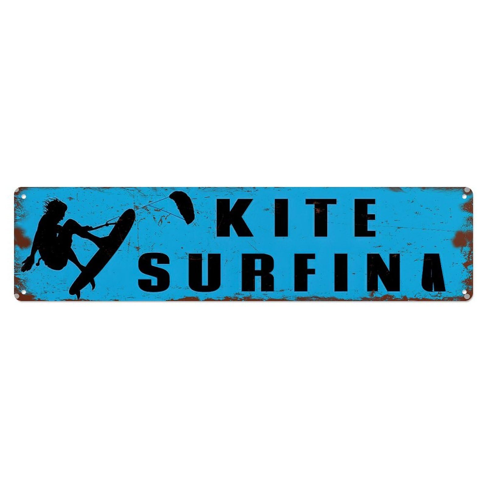 Kite Surfing Silhouette Blue Background Metal Tin Sign Plaque