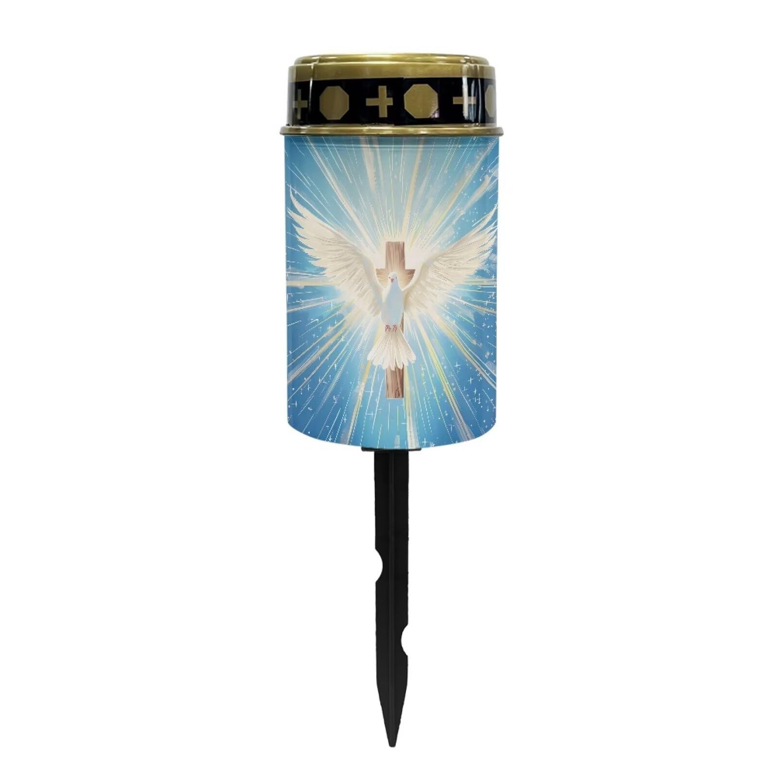 Poceacles Cross Solar Lights Outdoor Waterproof Grave Solar Lights for Cemetery LED Flameless Candle Cemetery Solar Candle Lights Pillar Candles Outdoor Decor, Dove of Peace Cross Blue