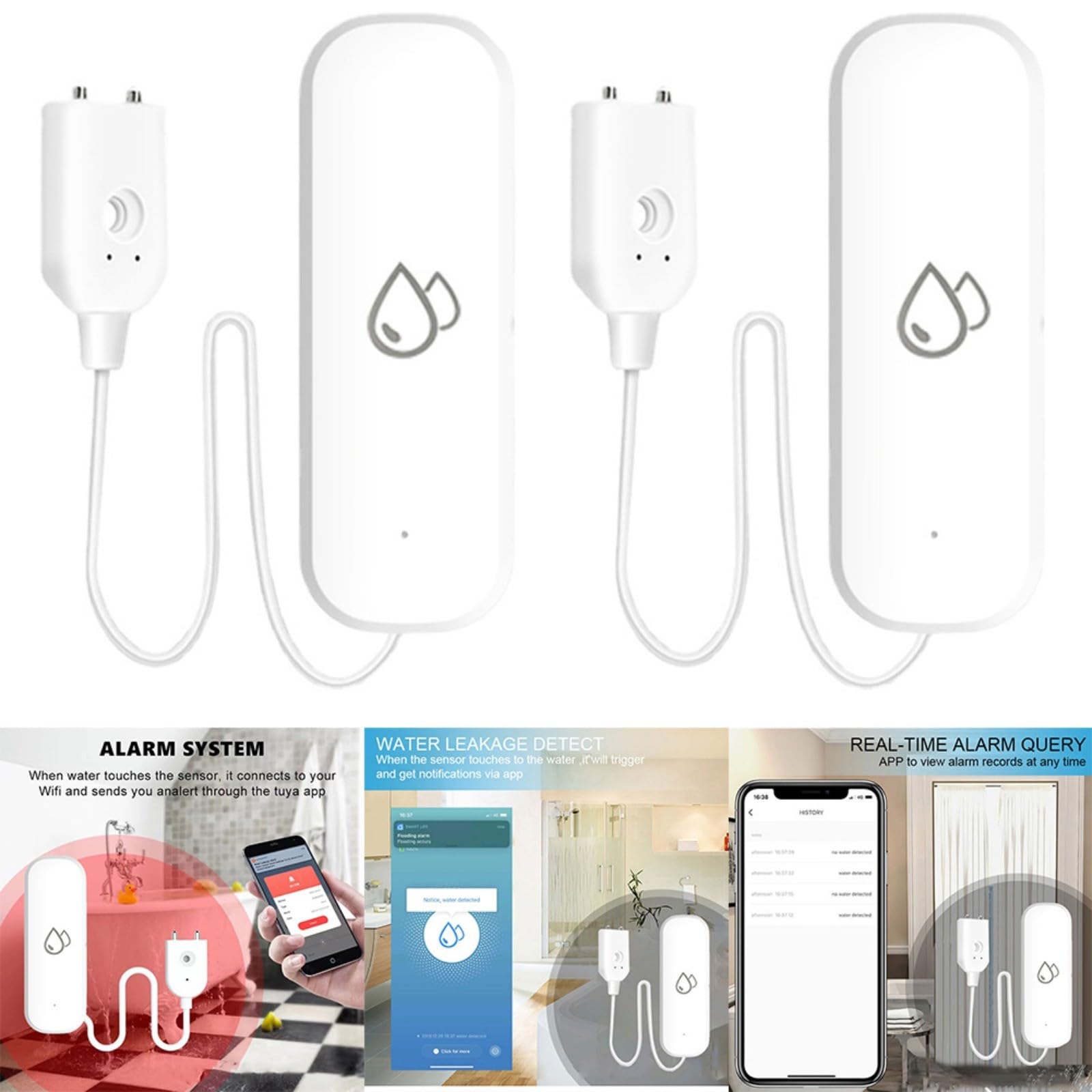 Sensor de Nivel de Agua, Detector de Agua, Detector de Agua Inteligente WiFi Smart Home WiFi Fuga de Agua Sensor de Buceo Detector Aplicación Alarma Temporización