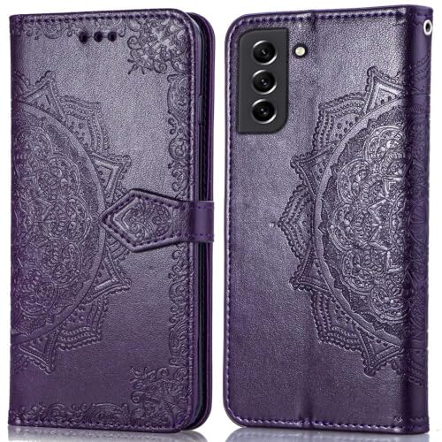 Image of ClickCase Queen Series, Faux Leather Flower Embossing Wallet Flip case Magnetic Closure Flip Cover for Samsung Galaxy M42 5G (Violet)