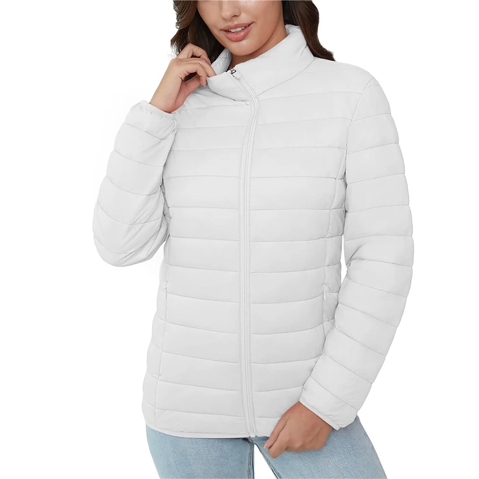 Giacche Leggere Trapuntate Piumini da donna, leggeri, trapuntati, imbottiti, con 3 tasche, cerniera, collo alto, cappotti invernali alternativi Per Attività All'Aperto E Viaggi(Color 7,L)