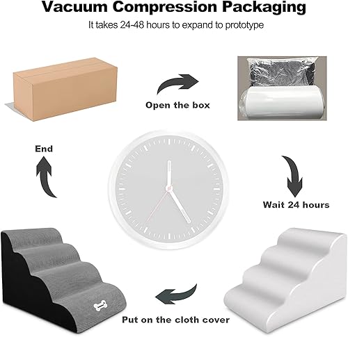 Miniatura 5 de Escaleras para perros, 4 escalones antideslizantes para mascotas, escalones para perros para sofá cama alta con funda lavable, rampas de esponja de