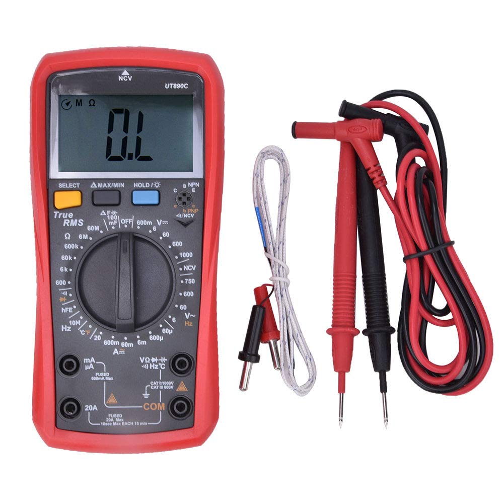 Changor Multímetro Digital UT890C 6000 Cuentas True RMS con Rango Automático NCV Fusible Alarma Voltaje CA CC Corriente Capacitancia Resistencia Medición de Frecuencia para Manten