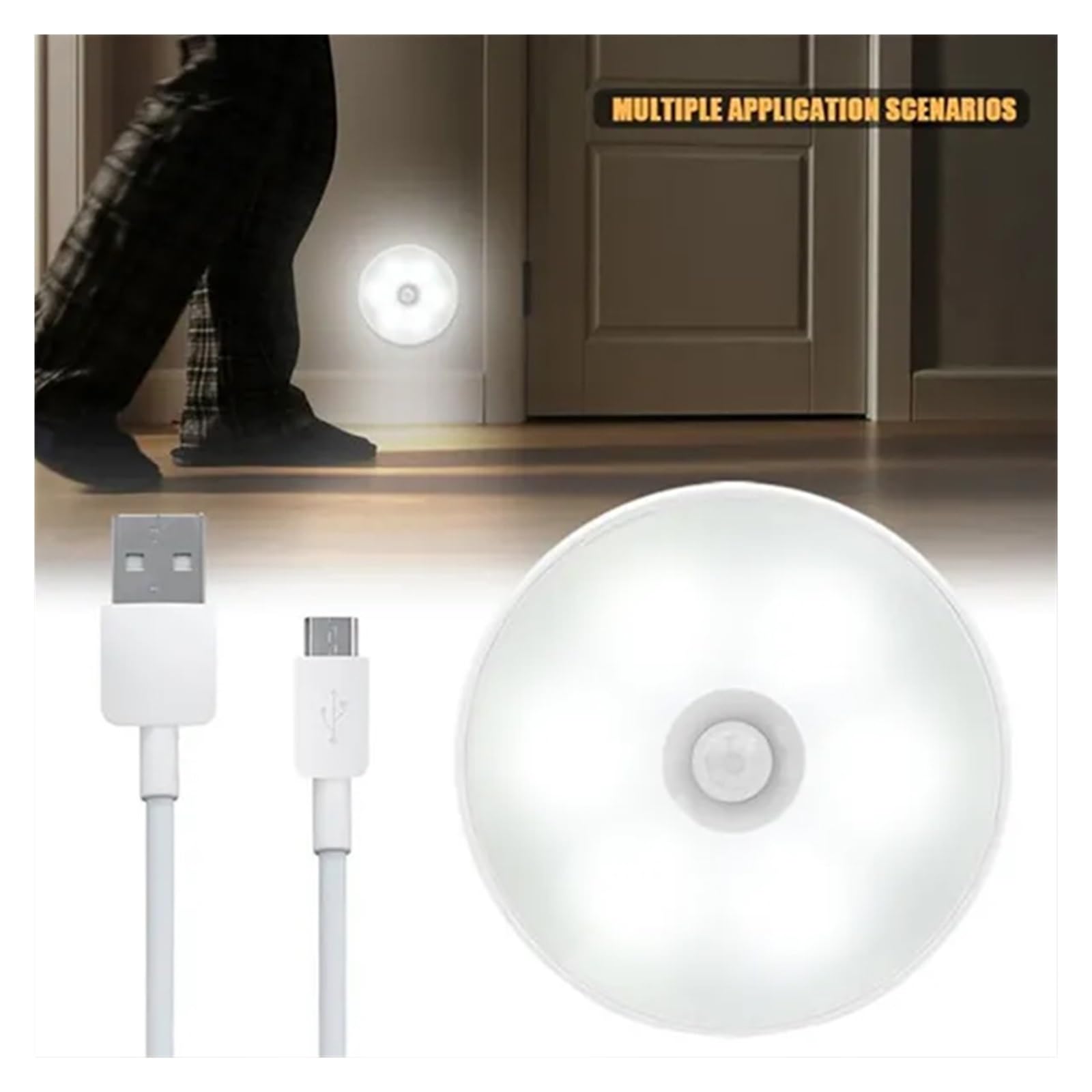 Luces Bajo Armario Luz LED Nocturna Con Sensor De Movimiento PIR, Lámpara Recargable Por USB For Armario Cocina, For, Escalera, Inalámbrica For(C,5Pcs)