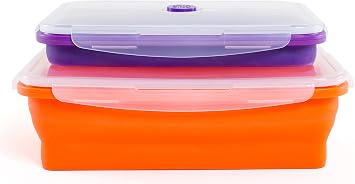 Kitchen Home Thin Bins Collapsible Containers Set of 2 Extra Large Rectangle Silicone Food Storage Containers BPA Free, Microwave, Dishwasher and Freezer Safe