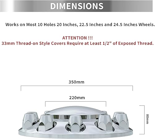 Miniatura 21 de Cubierta de rueda de eje delantero para semirremolque de plástico ABS cromado con 2 cubiertas de rueda de eje delantero, tapacubos de 1.299 in