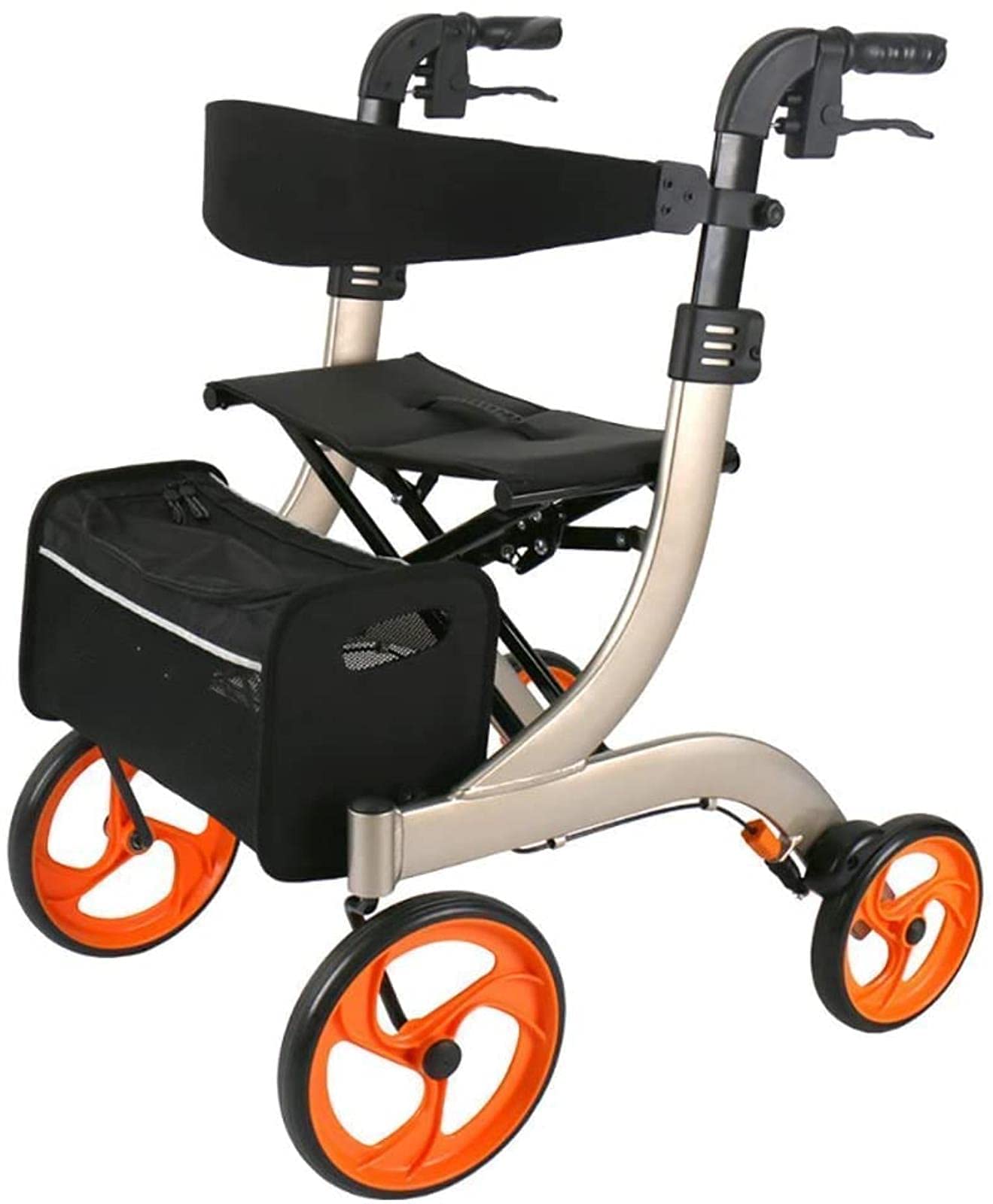 Deambulatore con sedile, sistema di frenata, maniglie e schienale confortevoli, carrello della spesa pieghevole, deambulatore per anziani, ausili per la mobilità