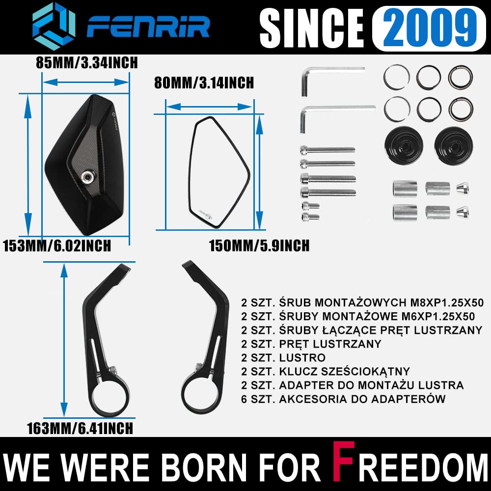 FENRIR E24 lusterko kierownicy motocykla wsteczne na kierownicę lusterko boczne sprawdzone pod kątem ochrony przed oślepieniem czarne aluminium CNC do rowerów typu Naked sport klasyczne Cafe Racer