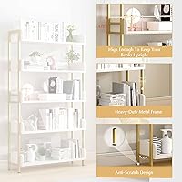 Vista 5 de Wide Open Shelf Bookcase - Modern 3-Tier Floor Standing Display Bookshelf with Three-Side Panels for Home and Office, Storage Shelving in Warm White