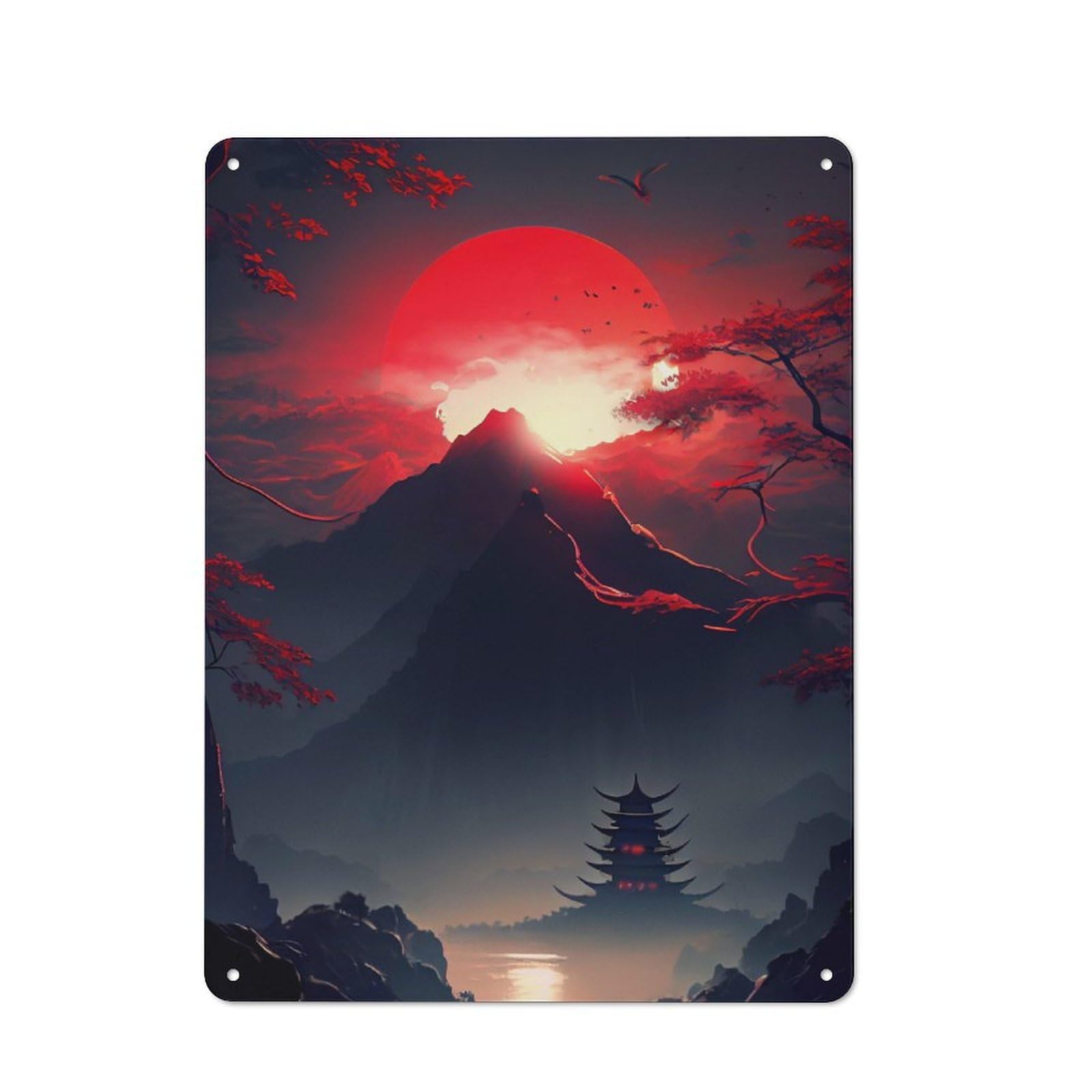 Metal Wall Sign 40x30cm Featuring Jaoanese Mountain for Garage Or Workshop, Suited to Workshop Owners