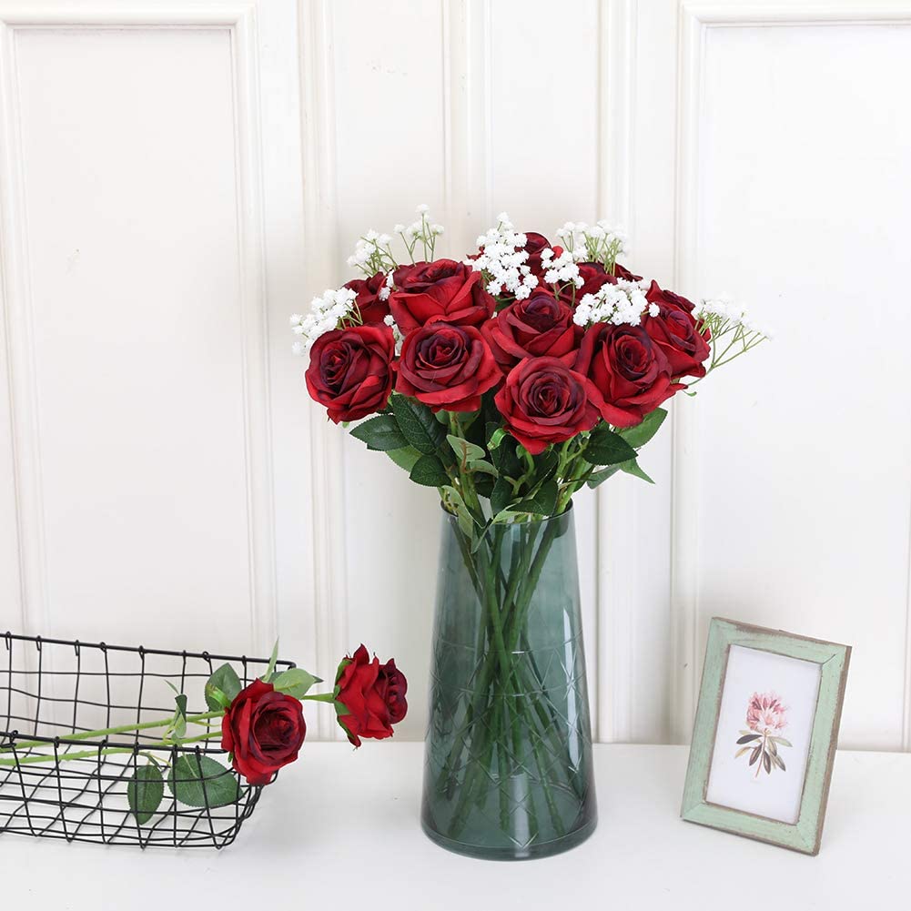 Fiore Artificiale Dalia Rossa, Fiore Di Seta Autunno 72cm O9 11cm