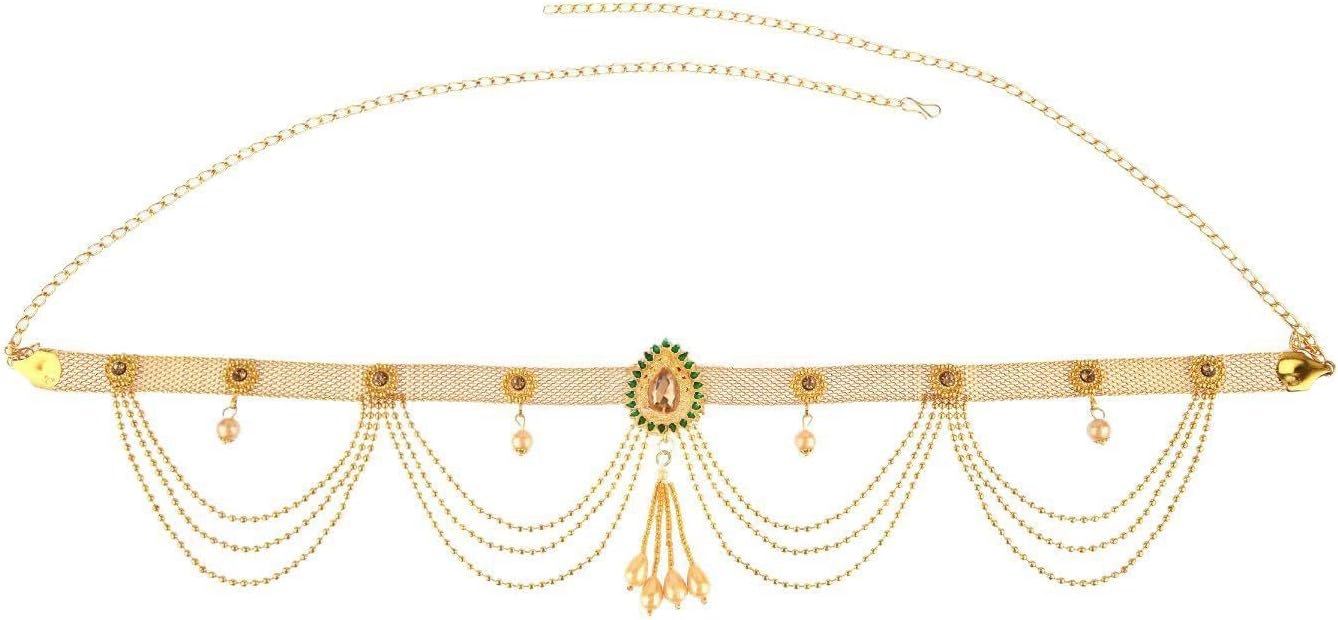 Efulgenz Indian Waist Chain Waist Belt Belly Chain Kamarbandh Gold Tone Crystal Kundan Layered Chain Wedding Bridal Kamarbandh Beach Jewelry Fashion Body Jewelry for Women, One Size, Copper, No