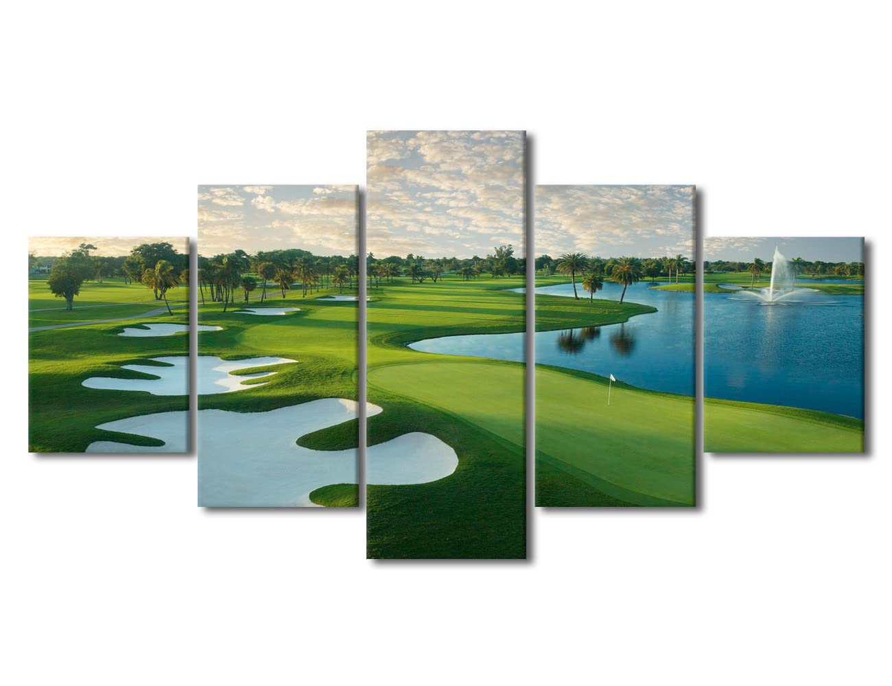 Golfing Link Scenery Paintings Green Meadow Pictures for Living Room Multi Panel Prints Wall Art on Canvas Contemporary Artwork Bedroom Home Decor