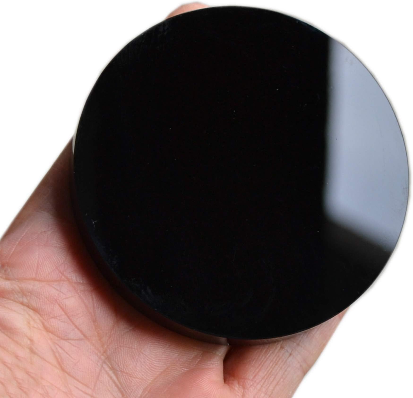 FHNP367 Black Obsidian Scrying Mirror Round Smooth Natural Crystal Polished Diameter 3 inch / 80mm