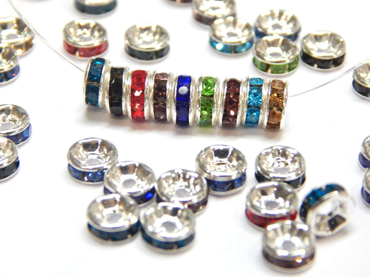 Pack of 50 Crystal Rhinestone Rondelle Mix Colourful Spacer Beads, 8 mm Spacer Beads, Metal Beads, Crystal Beads - Image 3