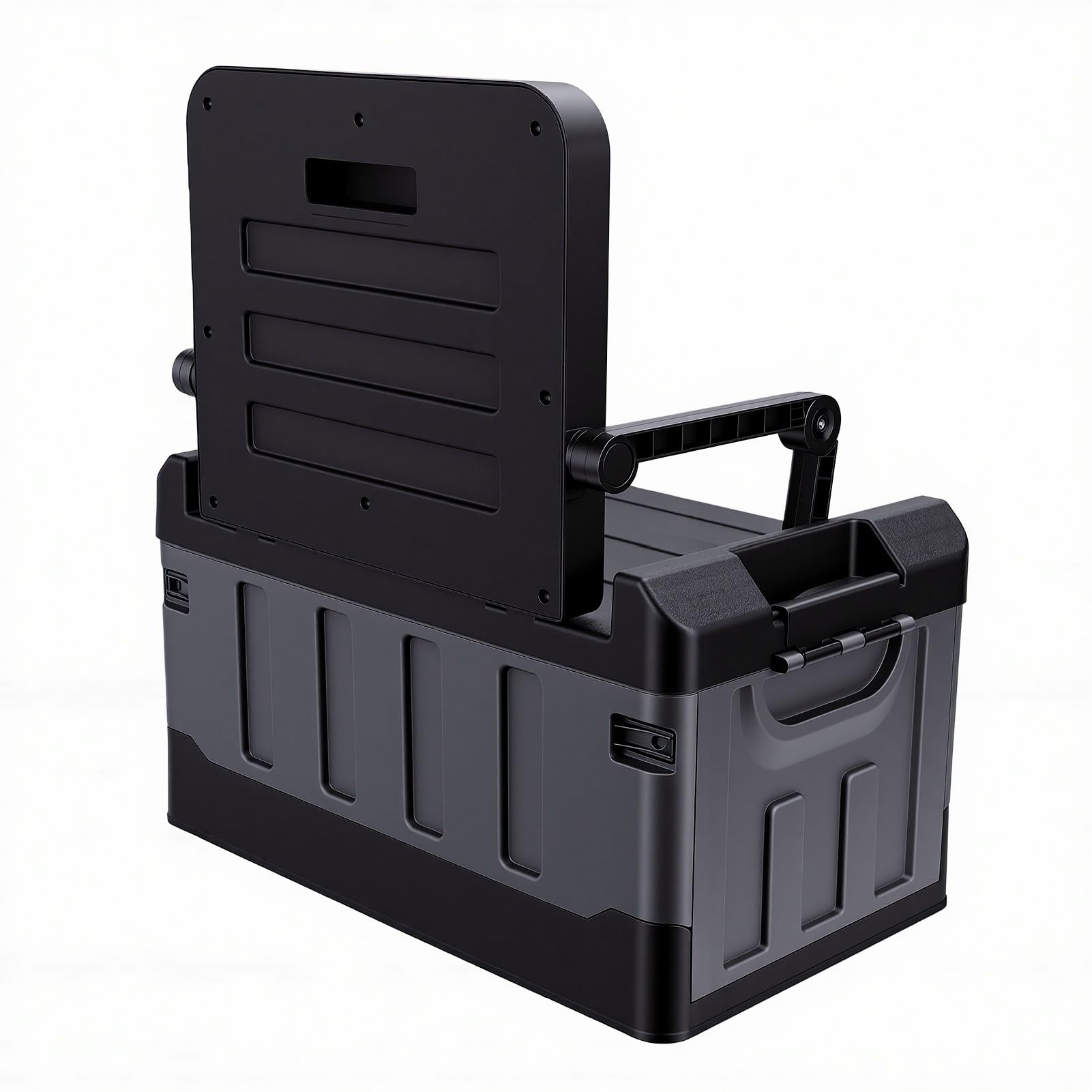 AMONIDA Caja Plegable para Acampar con Asiento, Almacenamiento y Asiento Duraderos de Gran Capacidad de 60L para Aventuras Al Aire, Negro y Gris