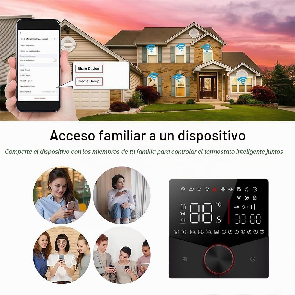 Wi-Fi Programable Termostato para Caldera Calefacción | Serie 009 con Pantalla Táctil Control Remoto desde Teléfono Móvil, Compatible con Alexa, Google Home e IFTTT