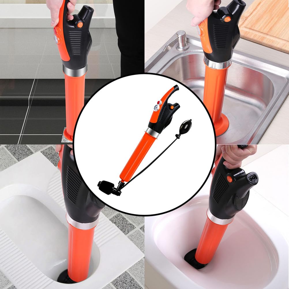 Pistolet à piston électrique pour toilettes, déboucheur de vidange portable haute pression avec affichage de la pression, 4 têtes remplaçables pour enlever les bouchons de toilettes