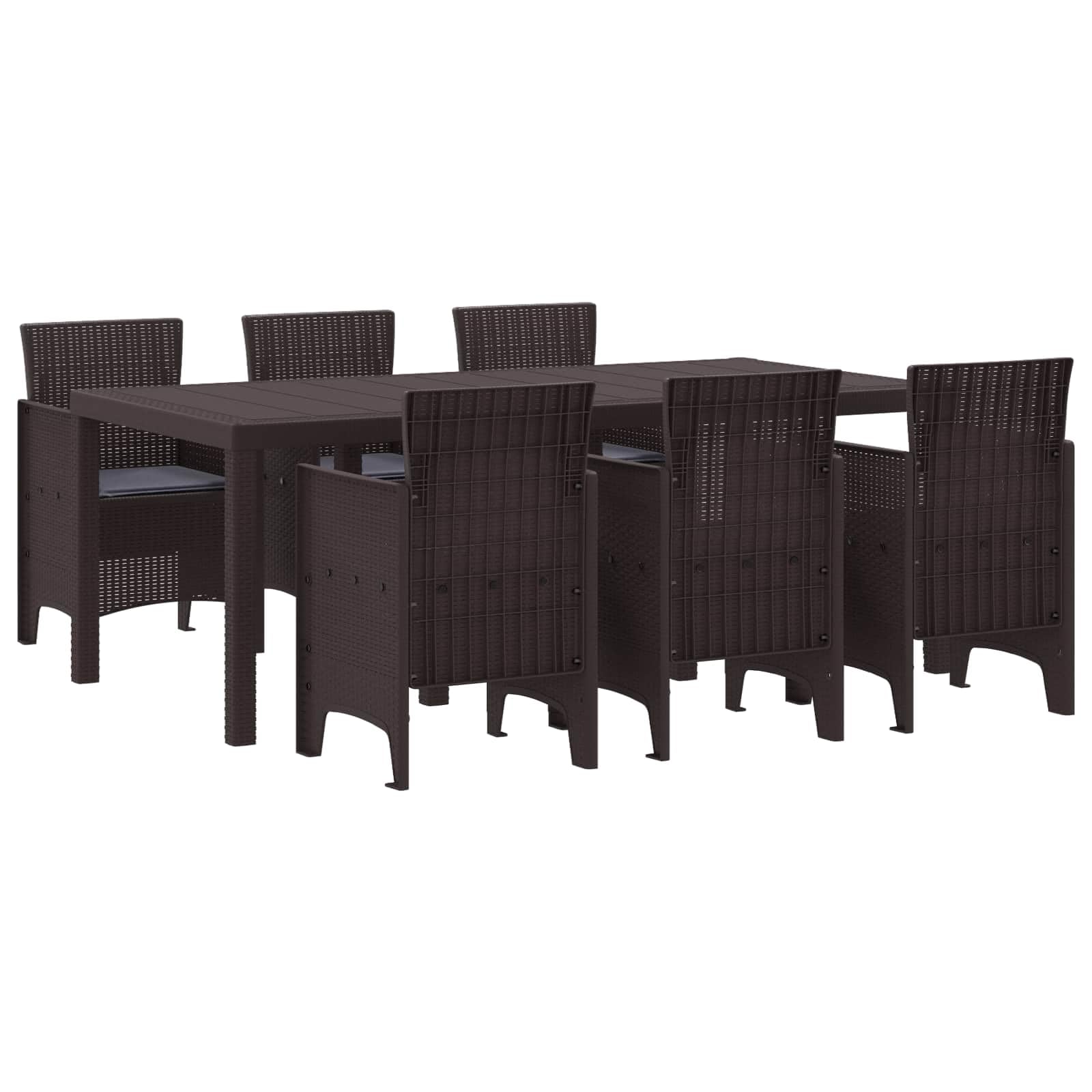 Juego de comedor de jardín con mesa rectangular y 6 sillas para terrazas, 7 unidades, color marrón