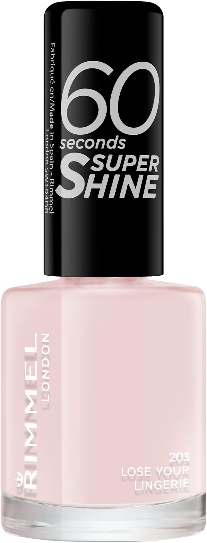 Rimmel 60 Seconds Super Shine Nail Polish, 203 Lose Your Lingerie, Quick-Dry Nail Polish, Ultra-Shiny Finish, Easy to Apply, Vibrant Colour, Long-Wearing, Clean and Improved Formula, Vegan, 8ml