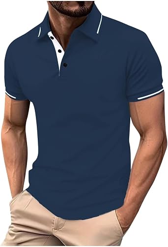 Polos Shirts for Men Short Sleeve V Neck Button Down Golf Shirt Busines Casual Outfits Fashion Color Block Basic Tee