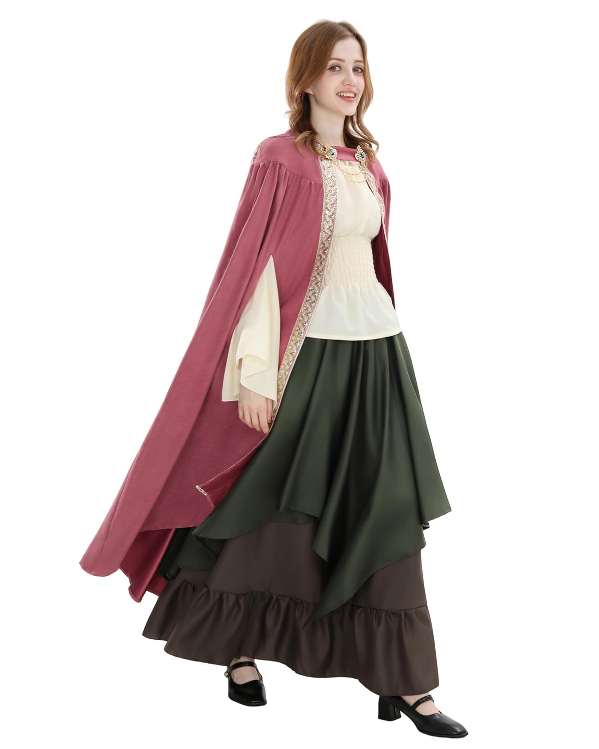 Fiamll Mittelalter Umhang Damen Kapuze Mantel mit Manschette Einfarbige Trenchcoat Renaissance Vampir Umhang Cape Halloween Kostüm