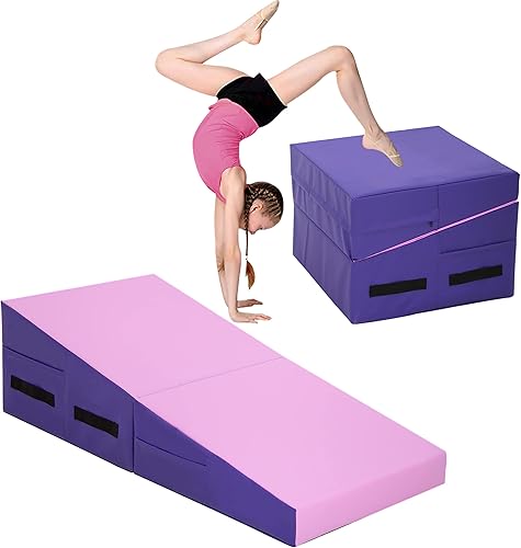 BLKMTY Colchoneta de gimnasia inclinada de 48 x 24 pulgadas, tapete de escalada para niños, tapete plegable de cuña para gimnasio, queso, esterilla