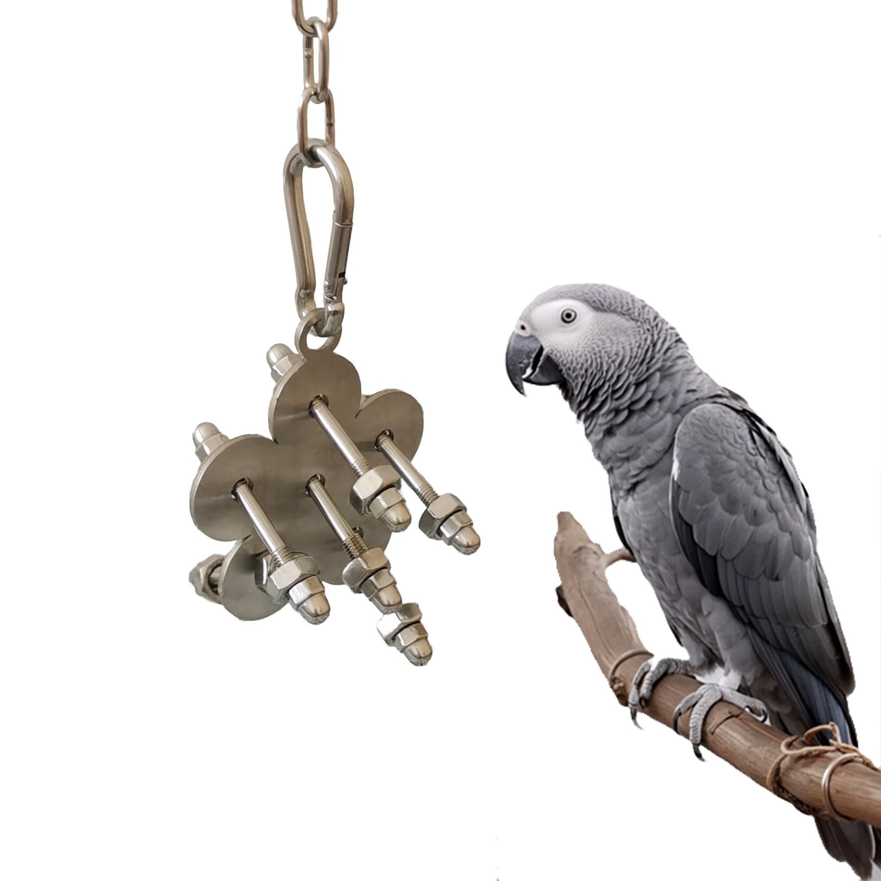 JSLZF Stainless Steel Parrot Toy, Hanging African Grey Chew Toy for Bird, Non-Removable Cap Nuts Foraging Bird Toy for Conure, Cockatiel, Parakeet, Cockatoo, African Grey