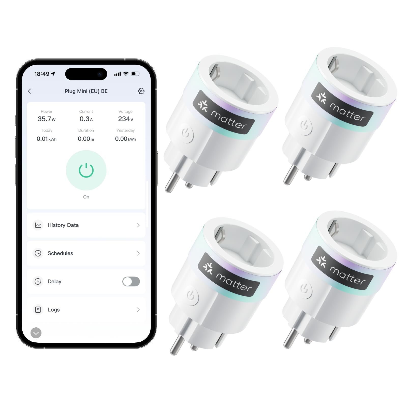 SwitchBot WLAN Steckdose, Smart Home Matter Steckdose für Home&Büro, 4 Pack | funktioniert mit Alexa, Google Home und Home Assistant, Energieüberwachung, Sprachsteuerung, Fernzugriff, Zeitpläne und Timer