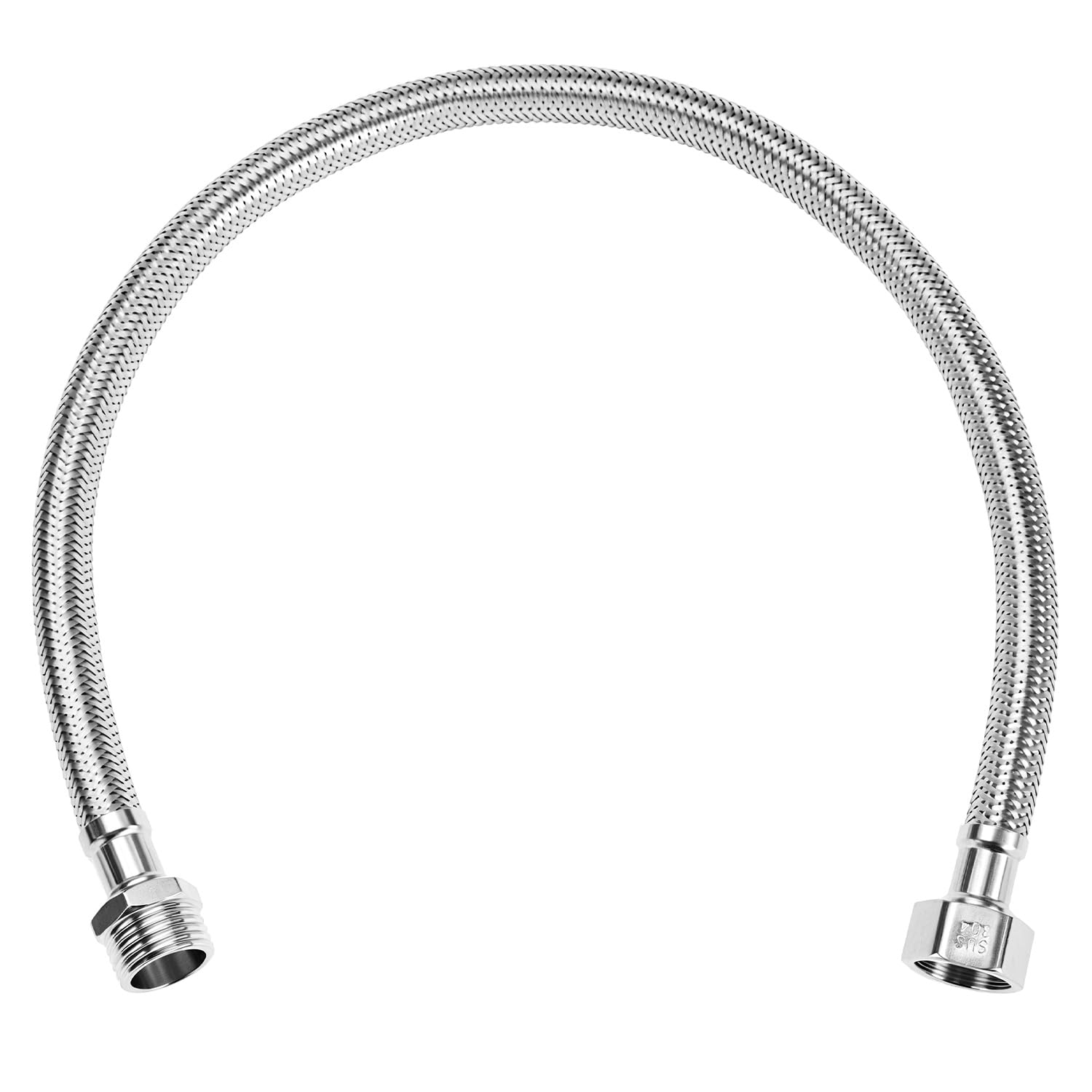 Qwork Silver Qwork® Flexible 304 Stainless Steel Pipes, Braided Hose, For Kitchen, Bathroom, Toilet Taps, G1/2 X G1/2, 500Mm Long