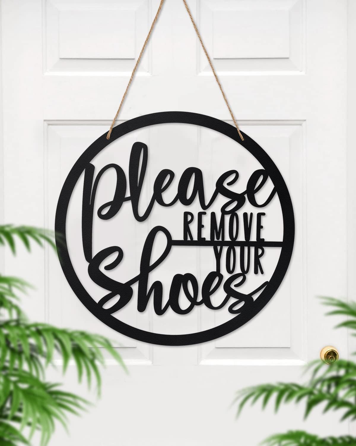 Please Remove Your Shoes Sign Metal Sign Rustic Funny Take your Shoes Off Porch Hanging Sign Round Hanger Wall Decorations for Living Room, Entryway, Door Hanger Farmhouse Porch Decor image 2