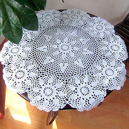 Damanni White Cotton Handmade Crochet Lace Tablecloth Doilies,Round,24 Inch